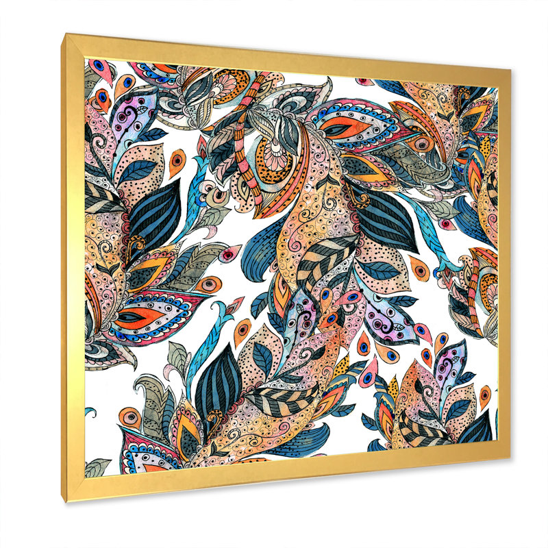 «Boho Lucious Floras In Orange And Green», impression sur toile, H 36 po x l 36 po, Cadre photo doré