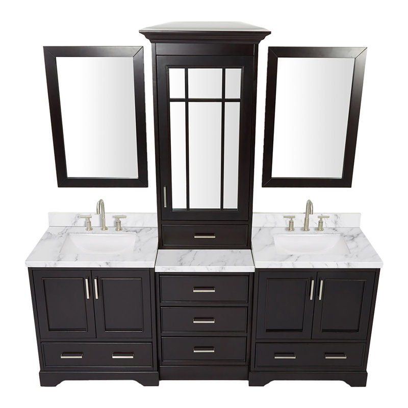 Ensemble de meuble-lavabo double 85 po avec miroir Abshire, Brun