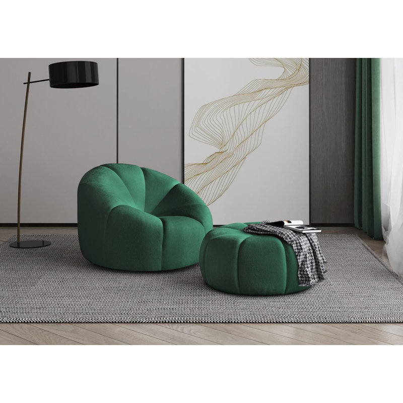Coumas Upholstered Swivel Accent Chair, Green Polyester Blend