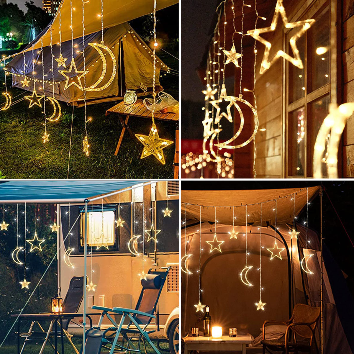 Moon and Star Window LED Icicle Lights, Beige