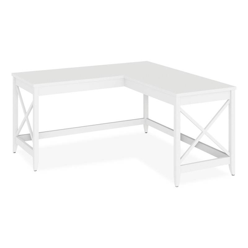 White L-Shaped Executive Corner Desk with Wood Top