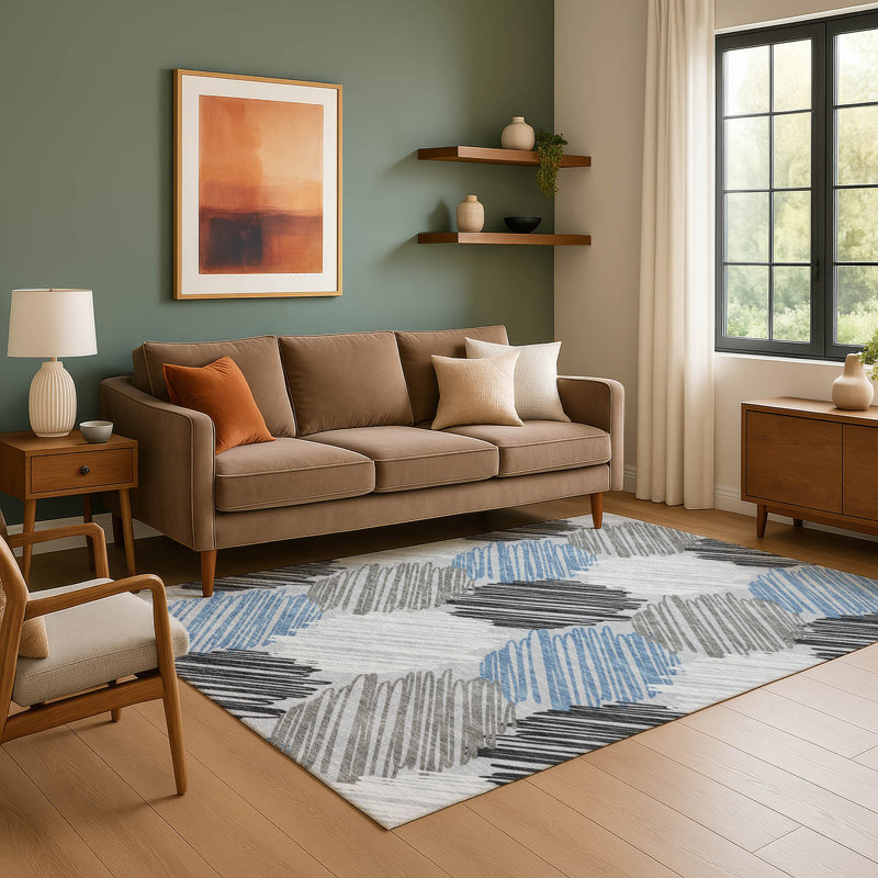 Tapis géométrique Lonon AMF1942 lavable à la machine de qualité supérieure, Rectangle 2 pi 6 po x 3 pi 10 po