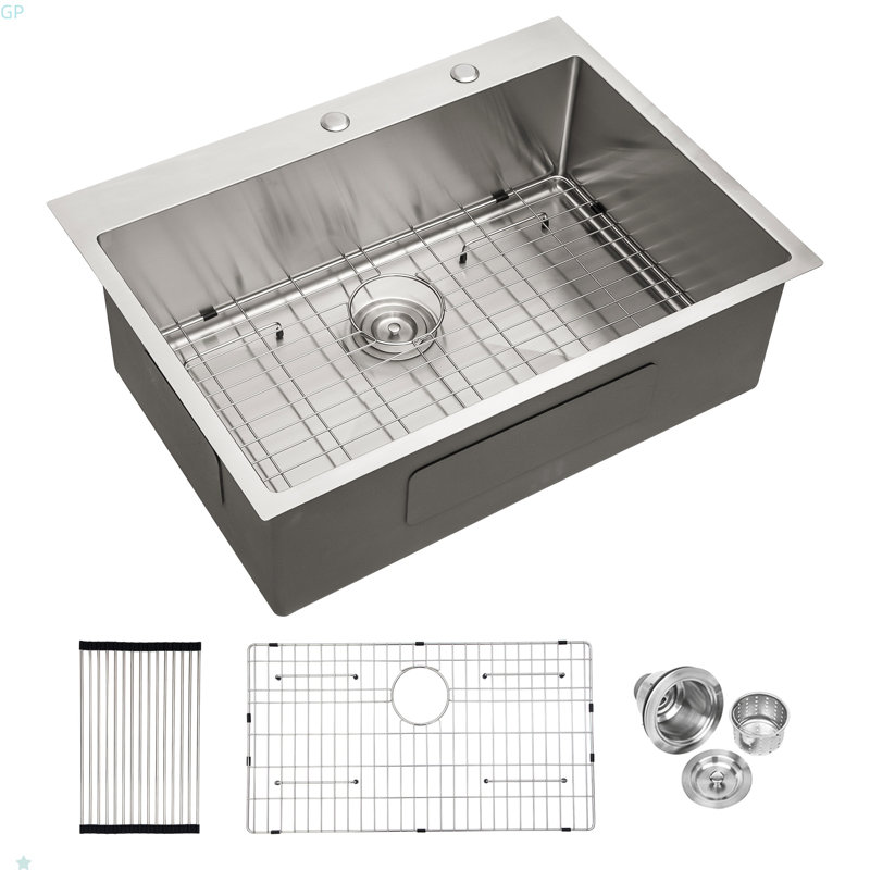 30X22 Inch Kitchen Sink Drop In 16 Gauge Stainless Steel 30" Single Bowl Topmount Kitchen Sink Basin