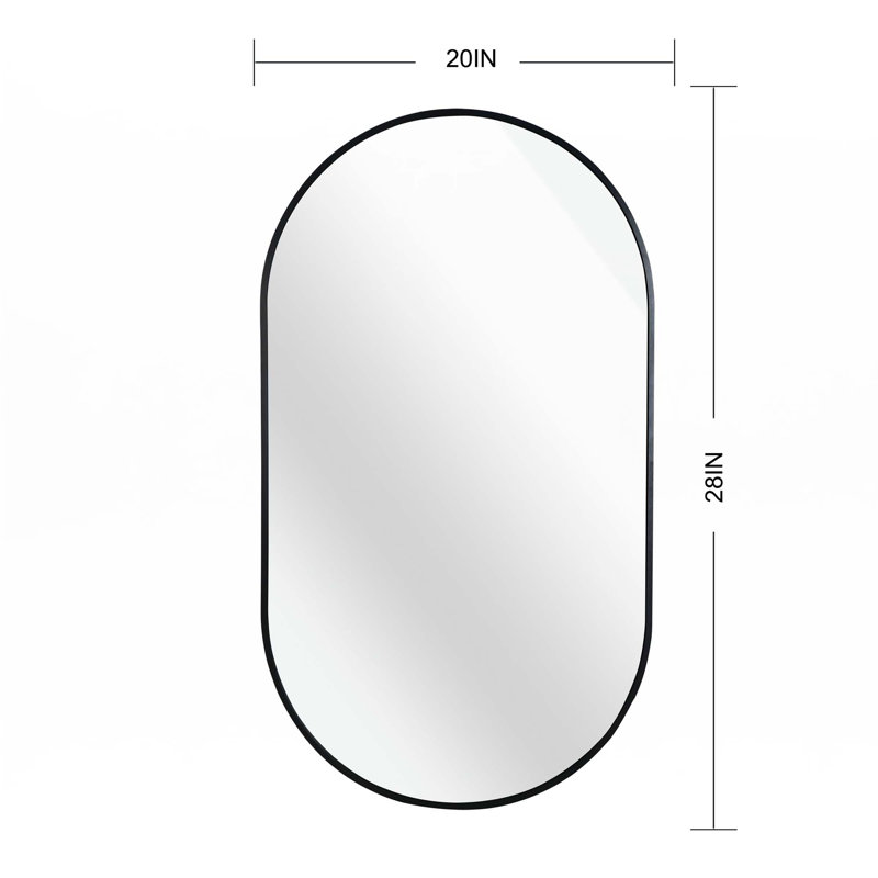 Miroir ovale en métal, 28" H x 20" W, Noir