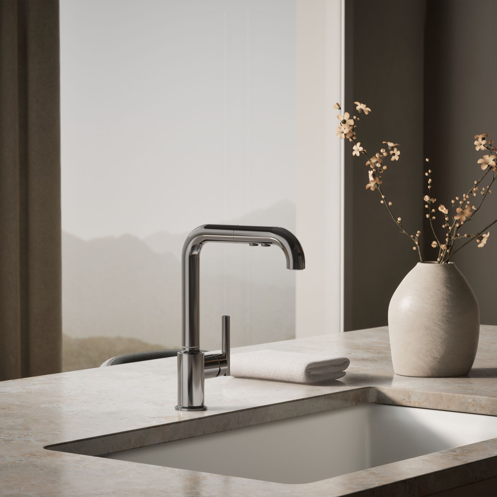 Purist Pull-Out Bar Faucet with Accessories, Titanium