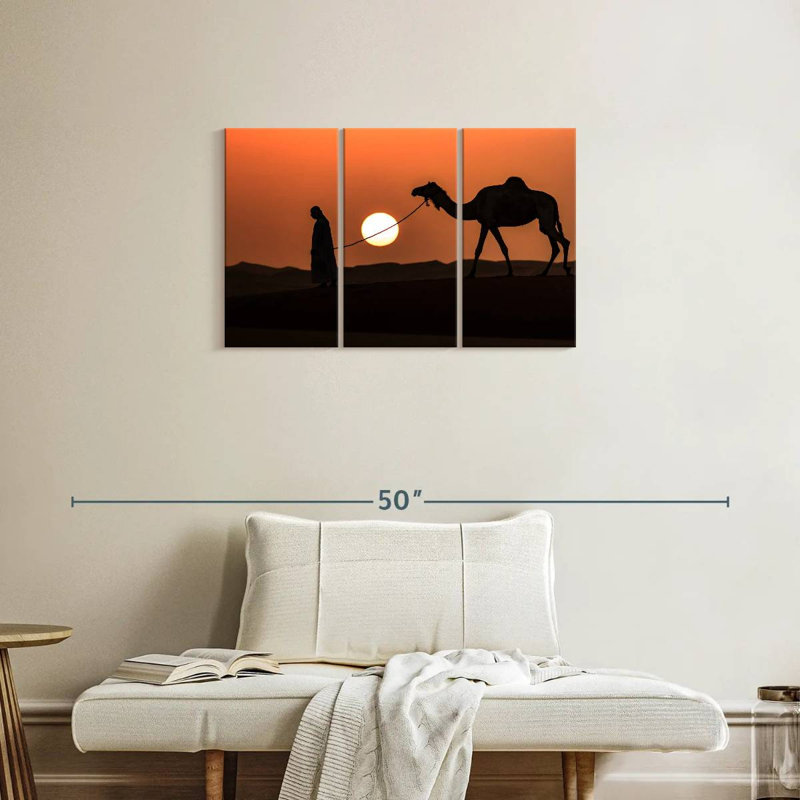 Silhouette d'homme et de chameau, H 20 po x l 33 po