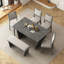 Ensemble de table de salle à manger 6 pièces pour 6, table de cuisine en bois de 60 po et 4 chaises avec banc et base en tréteaux pour la cuisine et la salle à manger-2131391140