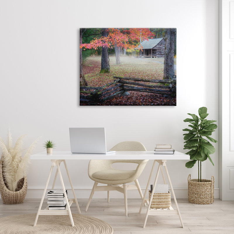 «Log Cabin Woody Autumn Foliage» par Rick Berk - photographie sur toile tendue, H 36 po x l 48 po x P 1,5 po