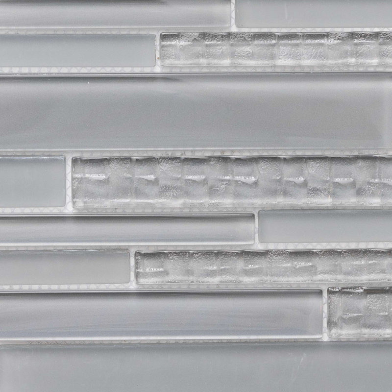 Karma Straight Edge Glass Mosaic Sheet Tile, Light Gray