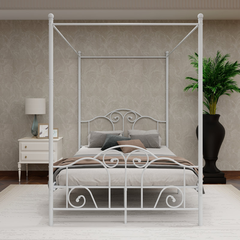Canopy Metal Bed Frame, Full, White