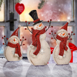 6-12" Resin Snowman Family W/Berry Set of 3