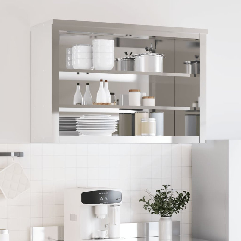 Slemp Silver Stainless Steel Accent Cabinet, 110cm H x 75cm W x 40cm D