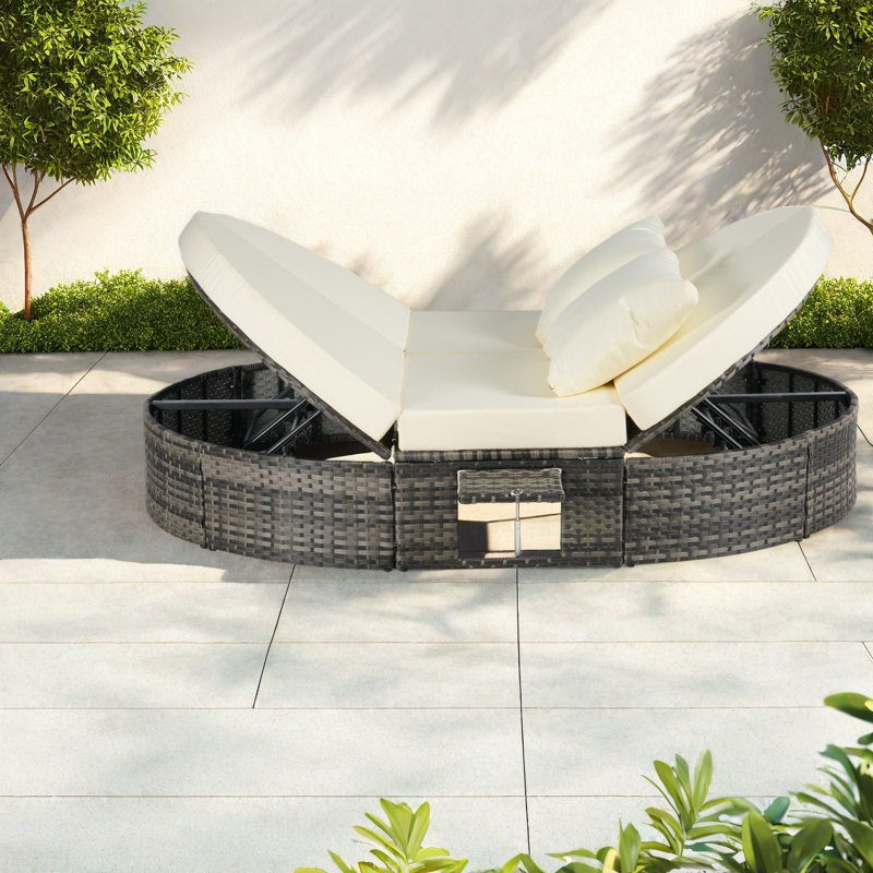 Adjustable Wicker Patio Chaise Lounges, Modern Rattan Daybed For Poolside