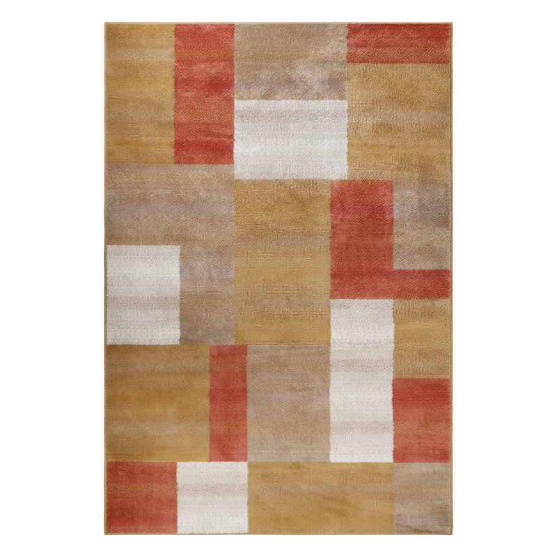 Benne Polypropylene Color Block Ginger Indoor Area Rug with Jute Backing, Rectangle 8' x 10'