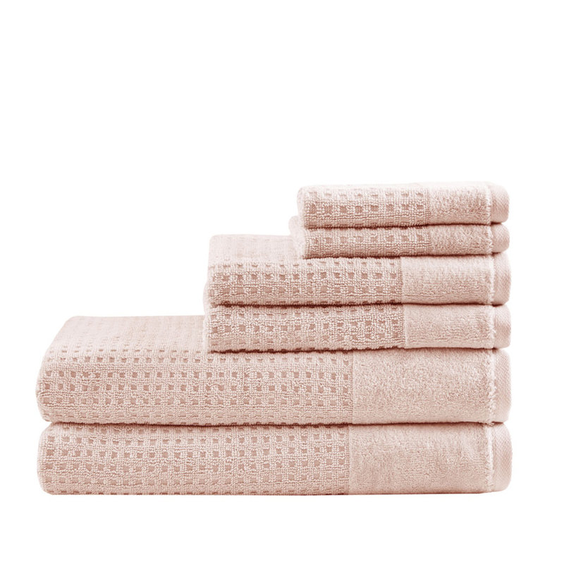 Cotton Waffle Jacquard Antimicrobial Bath Towel 6 Piece Set, Pink