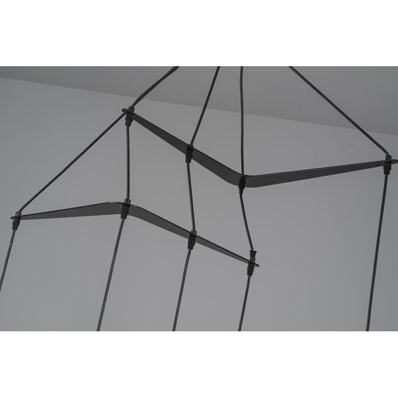Lucien 5-Light Seagrass Pendant Light Modern Linear Chandelier With Natural Shade In Matte Black