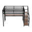 Lit mezzanine double en métal avec bureau, escalier de rangement, lumières DEL et ports USB, multifonctionnel, silencieux, noir-393112299