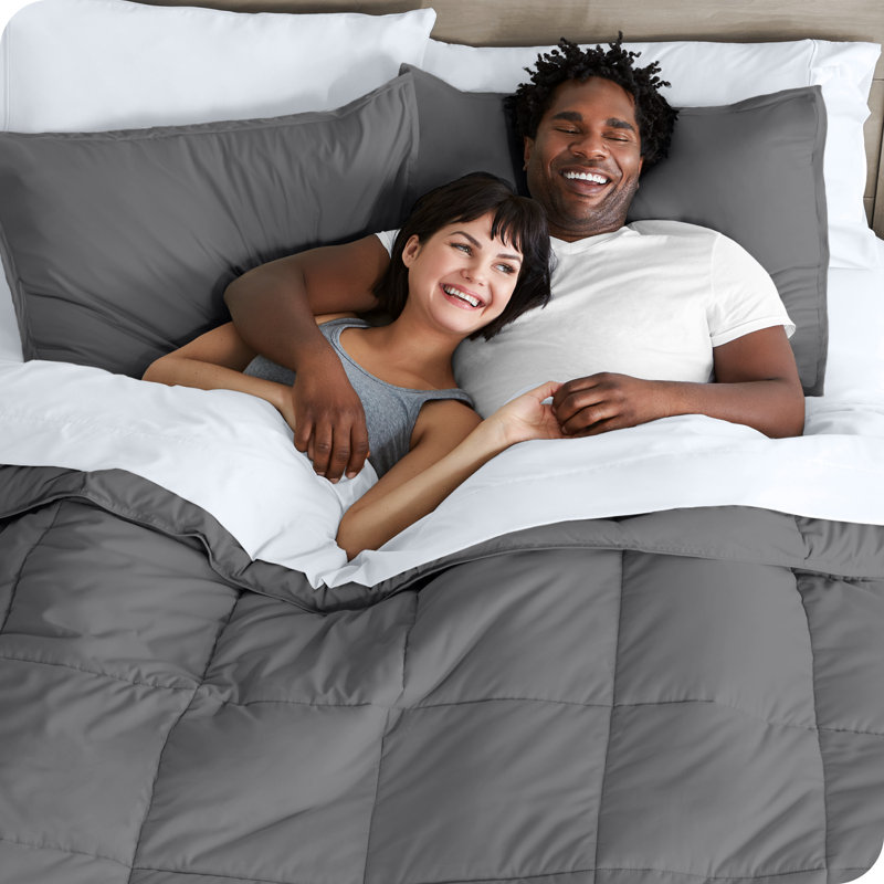 Lit dans un sac en microfibre 1800 de qualité supérieure 1800, Gris / blanc, Très grand édredon + 6 pièces supplémentaires