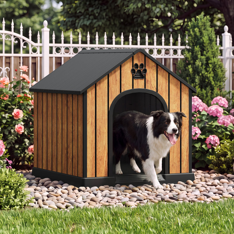 Grande niche résistante aux intempéries – Niche d'extérieur en résine pour chiens de races moyennes à grandes, avec ventilation