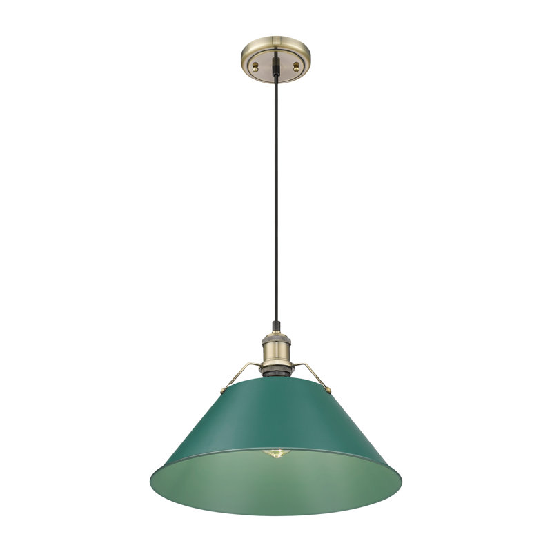 Akifumi Small Pendant with Pine Green, Aged Brass, 131.5" H x 14" W x 14" D