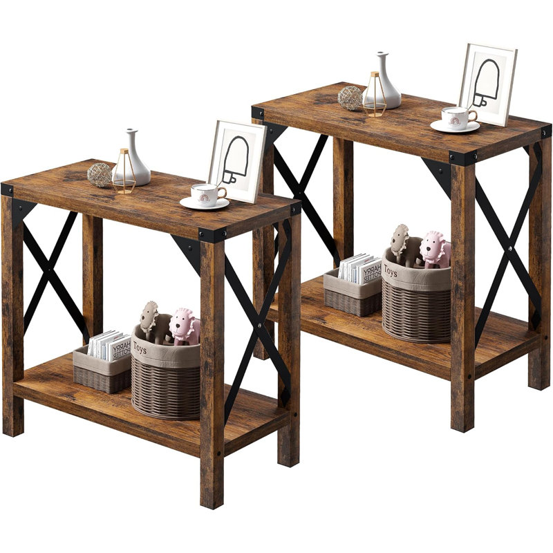 Table de bout étroite, ensemble de 2 tables de chevet / tables de chevet à 2 niveaux pour le salon, Rétro