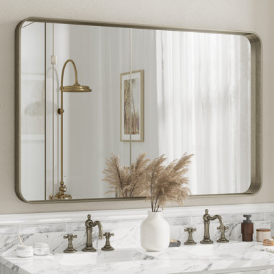 Aevar Tempered Glass and Aluminum Alloy Framed French Cleat Mounted Wall Mirror