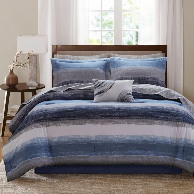 Ensemble d'édredon 9 pièces avec draps en coton, Grand édredon et 8 pièces supplémentaires, Navy Multi
