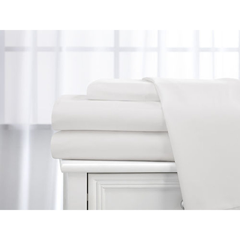 100% Cotton Sateen Striped Sheet Set, Full Sheet Set + 2 Pillowcases, White