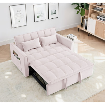 54.33" Versatile Foldable Velvet Sofa Bed - 3 Adjustable Positions With 2 Soft Pillows​