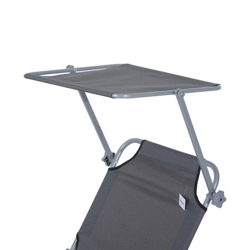 Adjustable Grey Beach Lounge Chair With Folding Function And High Fabric - For Camping, Hiking, Backyard Foldable