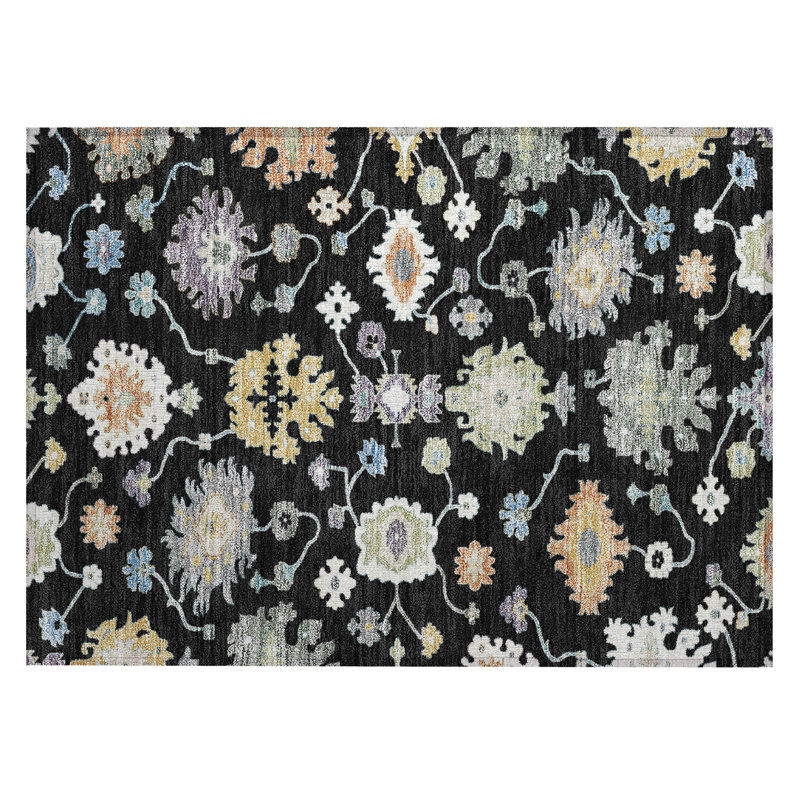 Machine Washable Indoor/Outdoor Chantille ACN2532 Traditional Rug, Rectangle 1'8" x 2'6", Black