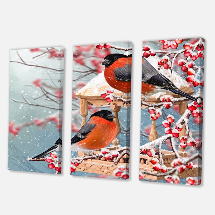 Bless international Two Tits Sit On A Snow-Covered Branch On Canvas 3 ...