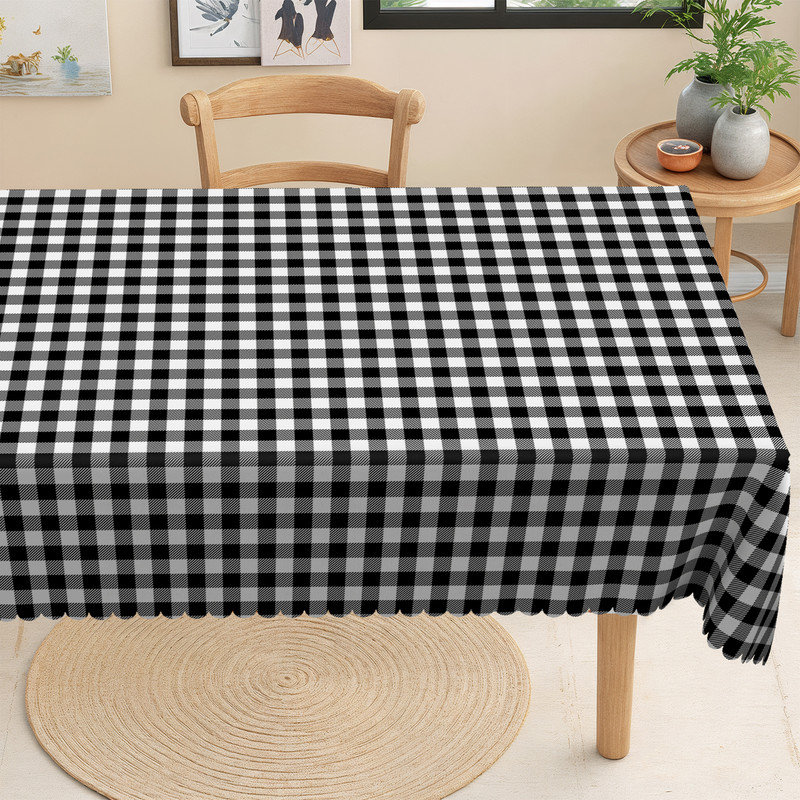 Nappe en polyester à carreaux noirs et lavable à la machine, L 86,6 po x l 70,8 po