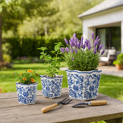 Bethony Decorative Stoneware Ceramic Planter Set with Intricate Detailing Durable Handmade Design Accent Containers for Indoor Outdoor Display Versatile Home Decor Plant Holders Set of 3