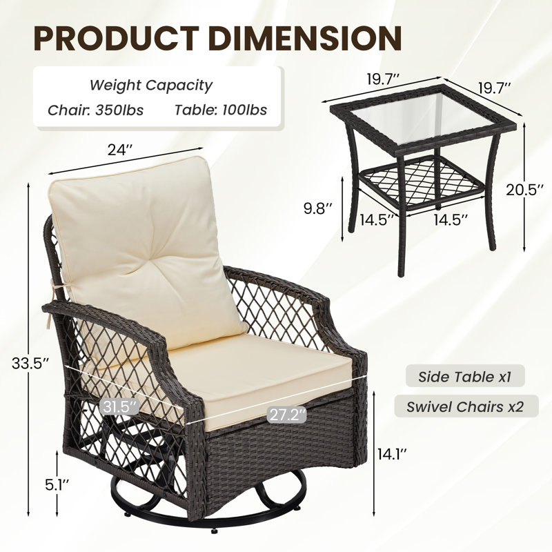 Ensemble bistro 3 pièces avec coussins 3 pièces, Beige