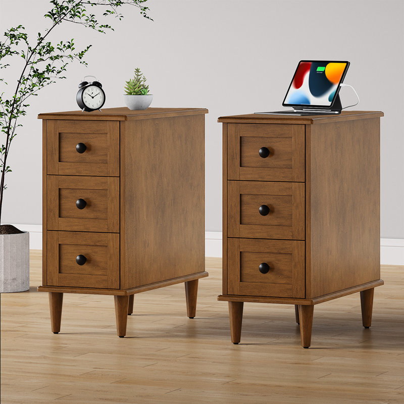 Ensemble de table de bout avec rangement et prises intégrées pour le salon, table de chevet à 3 tiroirs pour la chambre à coucher, bureau