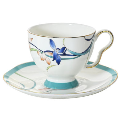 Fine Bone China Tea Cup and Saucer Set for 1 - Vintage Gold Trim 6.8 oz Set with Gift Box