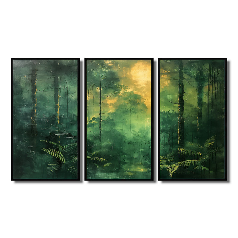 Ensemble de salon mural Elmingham, H 28 po x l 36 po x P 1 po, Toile avec cadre flottant noir