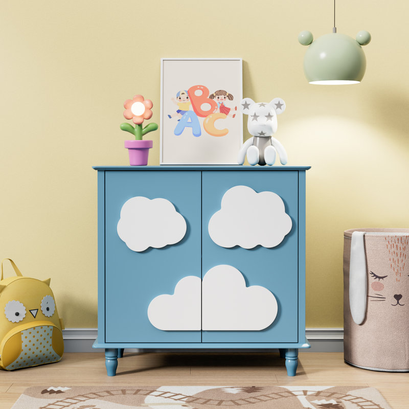 2 Doors 31.5"W Cute Cloud Shap Accent Cabinets, Blue