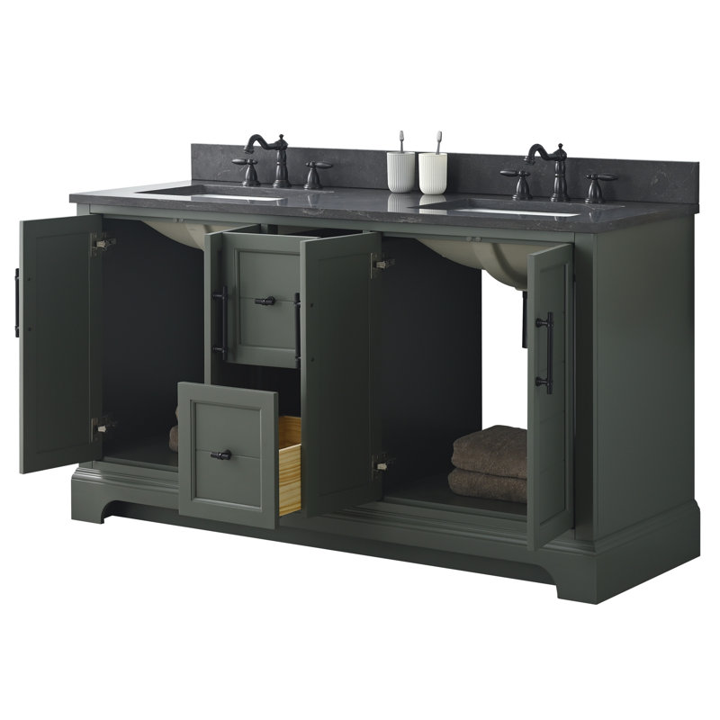 Komarek 60" Freestanding Double Sink Bathroom Vanity with Top, Vintage Green