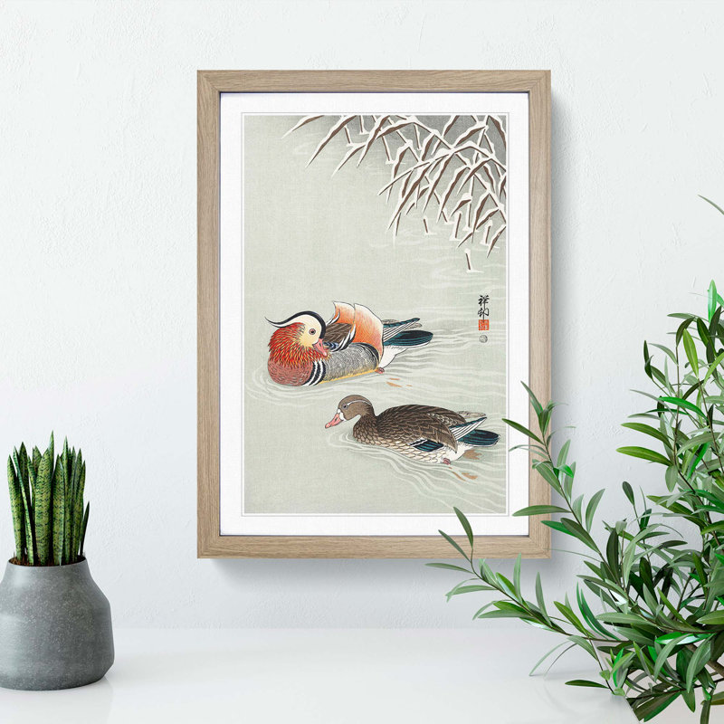 Mandarin Ducks by Ohara Koson - Picture Frame Painting Print, Oak, 50cm H x 35cm W x 2cm D