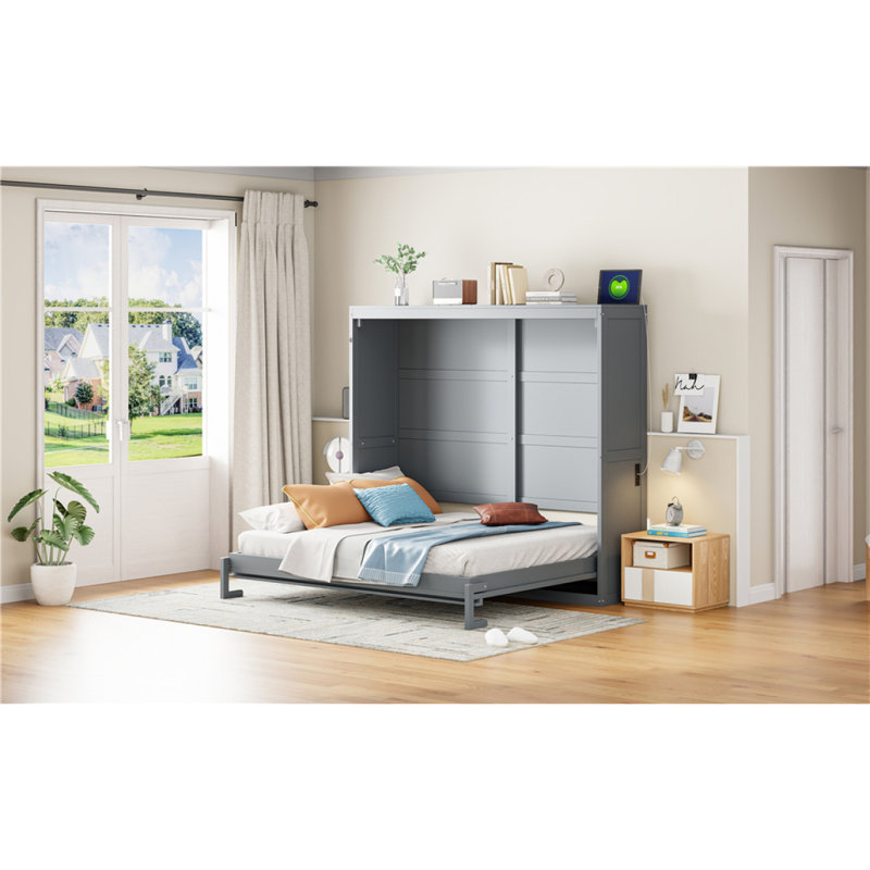 Lit escamotable double pleine grandeur, gris (ANCIEN SKU: N708S00011E), Gris