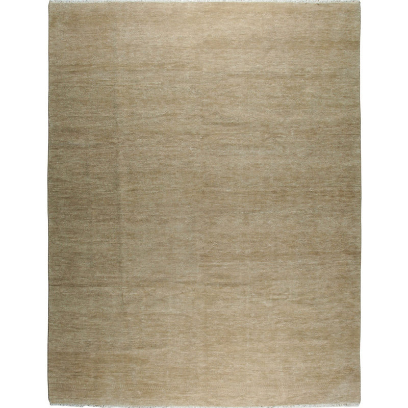 Tapis contemporain ivoire en laine noué à la main à motif de rayures modernes 8 x 8 8 po