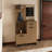 Parker 75" Tall Mirrored Tree Hall With Hangers, Three Shelves, Two Cabinets, One Drawer, Entry Way, Console Table, Living Room Light Oak