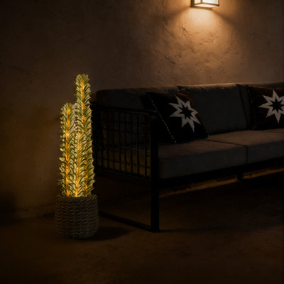 Lighted Artificial & Faux Cactus Plants, Assorted Sizes & Styles with LED Lights in Decorative Woven Pots for Boho Southwestern Indoor/Outdoor Decor