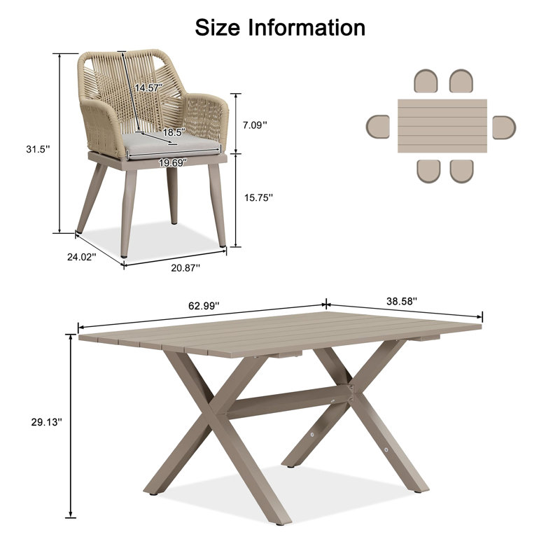 6 - Person Patio Dining Set with Rectangular Table , Cushions Included