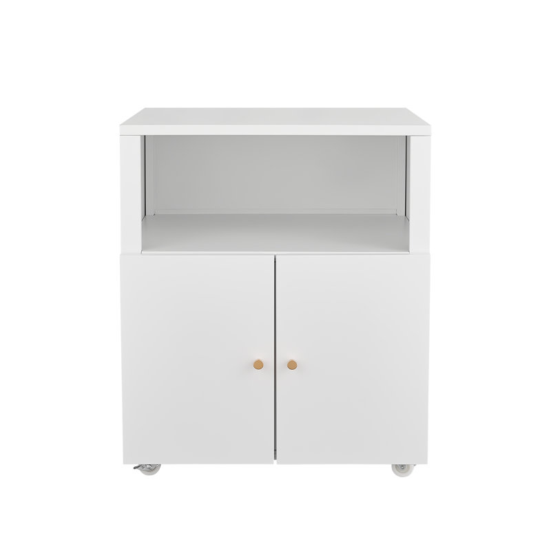 Support à roulettes blanc avec classeur et tablette ouverte - Rangement latéral mobile pour bureau personnel