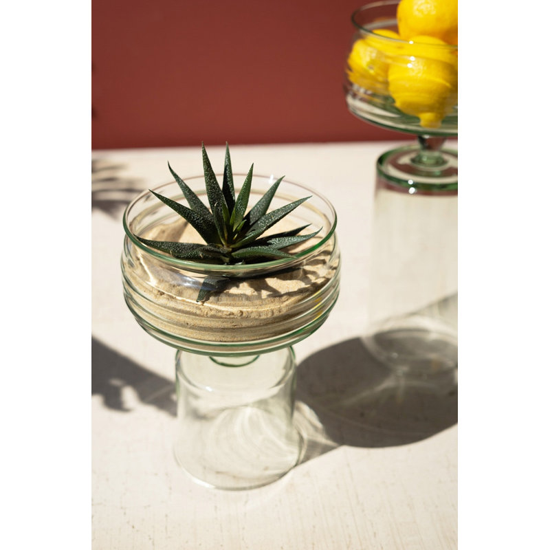 Compotes en verre réversible avec bases Kalalou, pièces en verre vert recyclé soufflé à la main, ensemble de deux