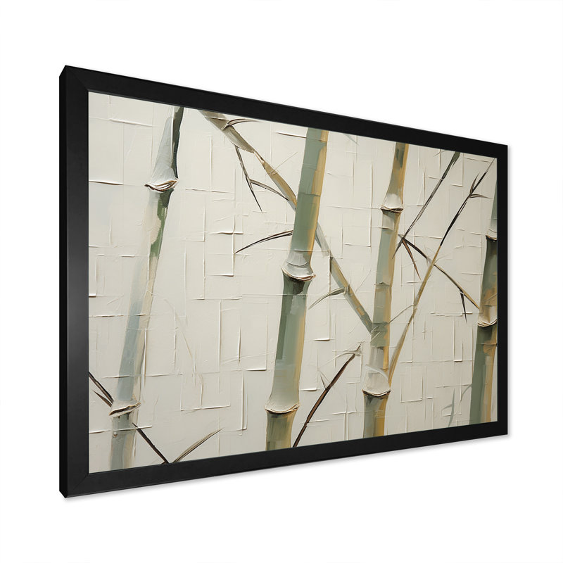 Vert et beige minimalisme bambou sérénité sur toile, H 30 po x l 40 po x P 1,5 po, Cadre photo noir