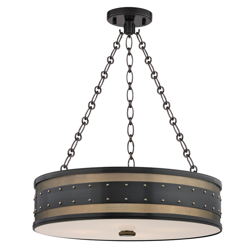 Lustre tambour 4 lumières à abat-jour Gaines, Vieux bronze vieilli